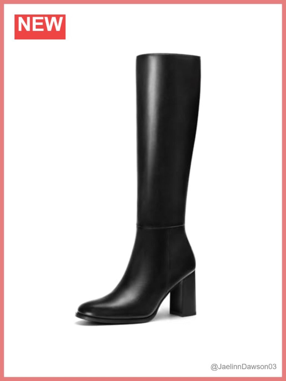 Faux Leather Knee High Boots Round Toe Chunky Block Heel Tall Boots Side Zip